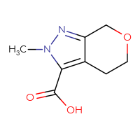 Chemical structure of 2-methyl-2H,4H,5H,7H-pyrano[3,4-c]pyrazole-3-carboxylic acid - CSSB00020745651