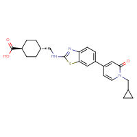 Chemical structure of (1r,4r)-4-[({6-[1-(cyclopropylmethyl)-2-oxo-1,2-dihydropyridin-4-yl]-1,3-benzothiazol-2-yl}amino)methyl]cyclohexane-1-carboxylic acid - CSSB02125555057
