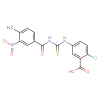 Chemical structure of 2-chloro-5-({[(4-methyl-3-nitrophenyl)formamido]methanethioyl}amino)benzoic acid - CSSB00102591773