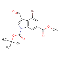 Chemical structure of 1-tert-butyl 6-methyl 4-bromo-3-formyl-1H-indole-1,6-dicarboxylate - CSSB21332060615