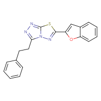 Chemical structure of 6-(1-benzofuran-2-yl)-3-(2-phenylethyl)-[1,2,4]triazolo[3,4-b][1,3,4]thiadiazole - CSSB00121603983