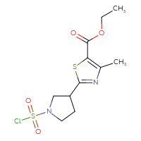 Chemical structure of ethyl 2-[1-(chlorosulfonyl)pyrrolidin-3-yl]-4-methyl-1,3-thiazole-5-carboxylate - CSSB21224772097