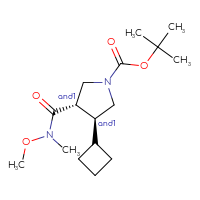 Chemical structure of rac-tert-butyl (3R,4R)-3-cyclobutyl-4-[methoxy(methyl)carbamoyl]pyrrolidine-1-carboxylate - CSSB20513853485
