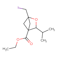 Chemical structure of ethyl 1-(iodomethyl)-3-(propan-2-yl)-2-oxabicyclo[2.1.1]hexane-4-carboxylate - CSSB02138419208