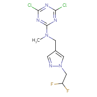 Chemical structure of 4,6-dichloro-N-{[1-(2,2-difluoroethyl)-1H-pyrazol-4-yl]methyl}-N-methyl-1,3,5-triazin-2-amine - CSSB03491151002