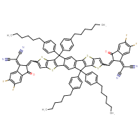 Chemical structure of 2-{2-[(20-{[1-(dicyanomethylidene)-5,6-difluoro-3-oxo-2,3-dihydro-1H-inden-2-ylidene]methyl}-12,12,24,24-tetrakis(4-hexylphenyl)-5,9,17,21-tetrathiaheptacyclo[13.9.0.0³,¹³.0⁴,¹¹.0⁶,¹⁰.0¹⁶,²³.0¹⁸,²²]tetracosa-1,3(13),4(11),6(10),7,14,16(23),18(22),19-nonaen-8-yl)methylidene]-5,6-difluoro-3-oxo-2,3-dihydro-1H-inden-1-ylidene}propanedinitrile - CSSB06256037603