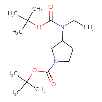 Chemical structure of tert-butyl 3-{[(tert-butoxy)carbonyl](ethyl)amino}pyrrolidine-1-carboxylate - CSSB02102992530
