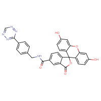 Chemical structure of 3',6'-dihydroxy-3-oxo-N-{[4-(1,2,4,5-tetrazin-3-yl)phenyl]methyl}-3H-spiro[2-benzofuran-1,9'-xanthene]-5-carboxamide - CSSB02515453873