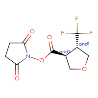 Chemical structure of rac-2,5-dioxopyrrolidin-1-yl (3R,4R)-4-(trifluoromethyl)oxolane-3-carboxylate - CSSB20271123951