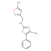 Chemical structure of 4-methyl-N-[(5-methyl-1,2-oxazol-3-yl)methyl]-5-phenyl-1,3-oxazol-2-amine - CSSB15134747881