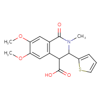Chemical structure of 6,7-dimethoxy-2-methyl-1-oxo-3-(thiophen-2-yl)-1,2,3,4-tetrahydroisoquinoline-4-carboxylic acid - CSSB20621201742