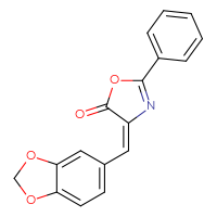 Chemical structure of (4E)-4-[(2H-1,3-benzodioxol-5-yl)methylidene]-2-phenyl-4,5-dihydro-1,3-oxazol-5-one - CSSB00160997108