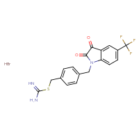 Chemical structure of {[(4-{[2,3-dioxo-5-(trifluoromethyl)-2,3-dihydro-1H-indol-1-yl]methyl}phenyl)methyl]sulfanyl}methanimidamide hydrobromide - CSSB06645078191