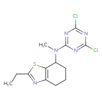 Chemical structure of N-(4,6-dichloro-1,3,5-triazin-2-yl)-2-ethyl-N-methyl-4,5,6,7-tetrahydro-1,3-benzothiazol-7-amine - CSSB21332127680