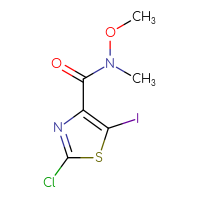 Chemical structure of 2-chloro-5-iodo-N-methoxy-N-methyl-1,3-thiazole-4-carboxamide - CSSB03505751679
