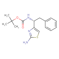 Chemical structure of tert-butyl N-[(1R)-1-(2-amino-1,3-thiazol-4-yl)-2-phenylethyl]carbamate - CSSB02268466198