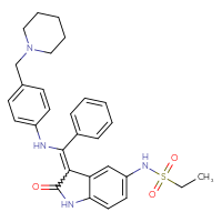 Chemical structure of N-{2-oxo-3-[phenyl({4-[(piperidin-1-yl)methyl]phenyl}amino)methylidene]-2,3-dihydro-1H-indol-5-yl}ethane-1-sulfonamide - CSSB00015190102