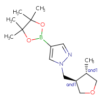 Chemical structure of rac-1-{[(3R,4S)-4-methyloxolan-3-yl]methyl}-4-(4,4,5,5-tetramethyl-1,3,2-dioxaborolan-2-yl)-1H-pyrazole - CSSB14872452937