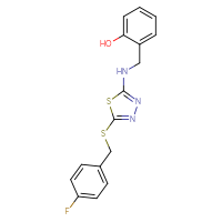 Chemical structure of 2-{[(5-{[(4-fluorophenyl)methyl]sulfanyl}-1,3,4-thiadiazol-2-yl)amino]methyl}phenol - CSSB00025736904