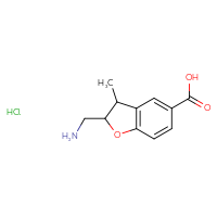 Chemical structure of 2-(aminomethyl)-3-methyl-2,3-dihydro-1-benzofuran-5-carboxylic acid hydrochloride - CSSB20504684980