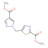 Chemical structure of methyl 5-{[4-(methoxycarbonyl)-1H-pyrazol-1-yl]methyl}-1,3-thiazole-2-carboxylate - CSSB20618345763