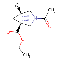 Chemical structure of rac-ethyl (1R,5R)-3-acetyl-5-methyl-3-azabicyclo[3.1.0]hexane-1-carboxylate - CSSB21444811912