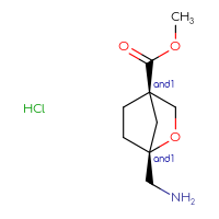 Chemical structure of rac-methyl (1R,4R)-1-(aminomethyl)-2-oxabicyclo[2.2.1]heptane-4-carboxylate hydrochloride - CSSB20620690974
