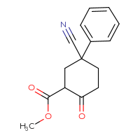 Chemical structure of methyl 5-cyano-2-oxo-5-phenylcyclohexane-1-carboxylate - CSSB00020632707