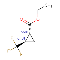 Chemical structure of rac-ethyl (1R,2R)-2-(trifluoromethyl)cyclopropane-1-carboxylate - CSSB02126022486