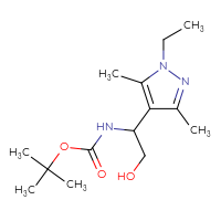 Chemical structure of tert-butyl N-[1-(1-ethyl-3,5-dimethyl-1H-pyrazol-4-yl)-2-hydroxyethyl]carbamate - CSSB02495625054