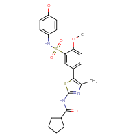 Chemical structure of N-(5-{3-[(4-hydroxyphenyl)sulfamoyl]-4-methoxyphenyl}-4-methyl-1,3-thiazol-2-yl)cyclopentanecarboxamide - CSSB00102527191