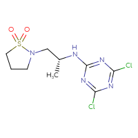 Chemical structure of 2-[(2R)-2-[(4,6-dichloro-1,3,5-triazin-2-yl)amino]propyl]-1λ⁶,2-thiazolidine-1,1-dione - CSSB09888404604