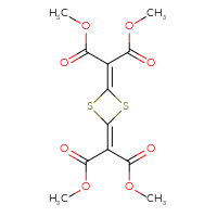 Chemical structure of 1,3-dimethyl 2-[4-(1,3-dimethoxy-1,3-dioxopropan-2-ylidene)-1,3-dithietan-2-ylidene]propanedioate - CSSB00121635182