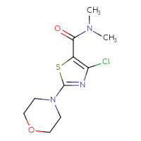 Chemical structure of 4-chloro-N,N-dimethyl-2-(morpholin-4-yl)-1,3-thiazole-5-carboxamide - CSSB01385229614