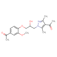 Chemical structure of 1-{1-[3-(4-acetyl-2-methoxyphenoxy)-2-hydroxypropyl]-3,5-dimethyl-1H-pyrazol-4-yl}ethan-1-one - CSSB00027394310