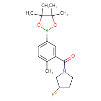 Chemical structure of (3S)-3-fluoro-1-[2-methyl-5-(4,4,5,5-tetramethyl-1,3,2-dioxaborolan-2-yl)benzoyl]pyrrolidine - CSSB02526778521