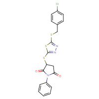 Chemical structure of 3-[(5-{[(4-chlorophenyl)methyl]sulfanyl}-1,3,4-thiadiazol-2-yl)sulfanyl]-1-phenylpyrrolidine-2,5-dione - CSSB00121689153