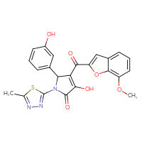 Chemical structure of 3-hydroxy-5-(3-hydroxyphenyl)-4-(7-methoxy-1-benzofuran-2-carbonyl)-1-(5-methyl-1,3,4-thiadiazol-2-yl)-2,5-dihydro-1H-pyrrol-2-one - CSSB00027761777
