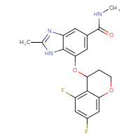 Chemical structure of 7-[(5,7-difluoro-3,4-dihydro-2H-1-benzopyran-4-yl)oxy]-N,2-dimethyl-1H-1,3-benzodiazole-5-carboxamide - CSSB21531593770