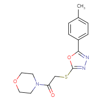 Chemical structure of 2-{[5-(4-methylphenyl)-1,3,4-oxadiazol-2-yl]sulfanyl}-1-(morpholin-4-yl)ethan-1-one - CSSB00046247445