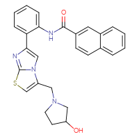 Chemical structure of N-(2-{3-[(3-hydroxypyrrolidin-1-yl)methyl]imidazo[2,1-b][1,3]thiazol-6-yl}phenyl)naphthalene-2-carboxamide - CSSB00159265316