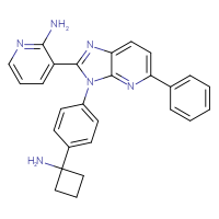 Chemical structure of 3-{3-[4-(1-aminocyclobutyl)phenyl]-5-phenyl-3H-imidazo[4,5-b]pyridin-2-yl}pyridin-2-amine - CSSB00102462624