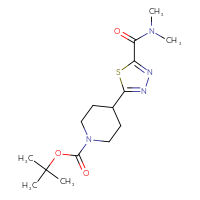 Chemical structure of tert-butyl 4-[5-(dimethylcarbamoyl)-1,3,4-thiadiazol-2-yl]piperidine-1-carboxylate - CSSB02283617880