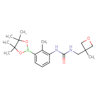 Chemical structure of 1-[2-methyl-3-(4,4,5,5-tetramethyl-1,3,2-dioxaborolan-2-yl)phenyl]-3-[(3-methyloxetan-3-yl)methyl]urea - CSSB03602251272