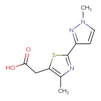 Chemical structure of 2-[4-methyl-2-(1-methyl-1H-pyrazol-3-yl)-1,3-thiazol-5-yl]acetic acid - CSSB00012235586