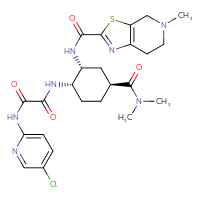 Chemical structure of N'-(5-chloropyridin-2-yl)-N-[(1S,2R,4S)-4-(dimethylcarbamoyl)-2-{5-methyl-4H,5H,6H,7H-[1,3]thiazolo[5,4-c]pyridine-2-amido}cyclohexyl]ethanediamide - CSSB00020617547