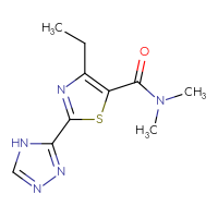 Chemical structure of 4-ethyl-N,N-dimethyl-2-(4H-1,2,4-triazol-3-yl)-1,3-thiazole-5-carboxamide - CSSB01150687393