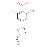Chemical structure of 2-amino-6-fluoro-4-(5-formylthiophen-2-yl)benzoic acid - CSSB00102723379