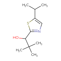 Chemical structure of 2,2-dimethyl-1-[5-(propan-2-yl)-1,3-thiazol-2-yl]propan-1-ol - CSSB20671651642
