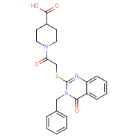 Chemical structure of 1-{2-[(3-benzyl-4-oxo-3,4-dihydroquinazolin-2-yl)sulfanyl]acetyl}piperidine-4-carboxylic acid - CSSB00000682651